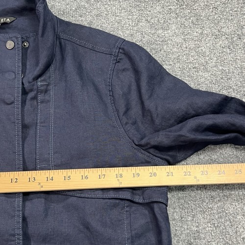 Athleta Sahara Jacket Womens Large Navy Blue 100% Linen Full Zip Snap Athletic - Picture 4 of 9