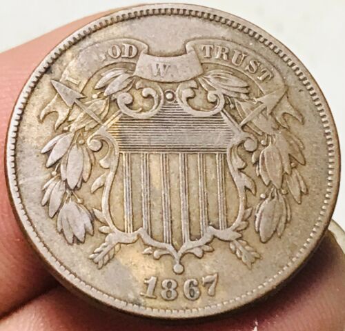 1867 Two Cent Piece 2C Ungraded Choice US Copper Coin CC25071 - Picture 5 of 5