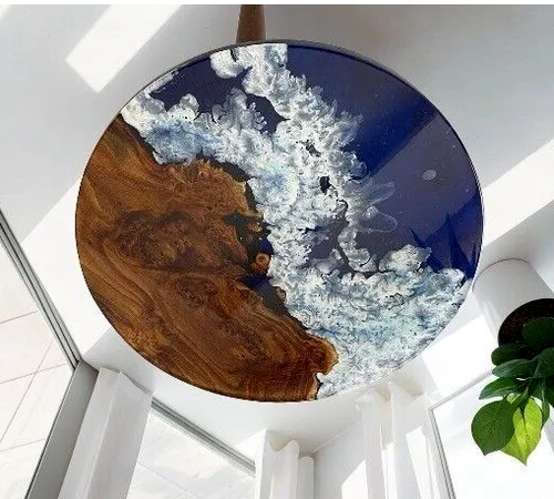 Mesa de centro Ocean Wave de resina epoxi mesa de centro de madera de lujo muebles para el hogar decoración - Imagen 6 de 12