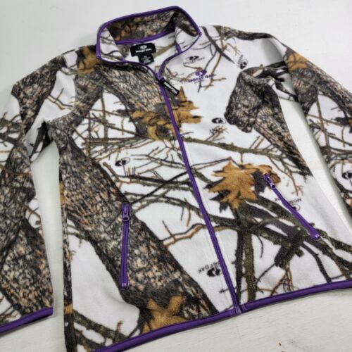 Mossy Oak Women's White & Purple Snow Fleece Camo Full Zip Jacket Size S EUC - Picture 2 of 9