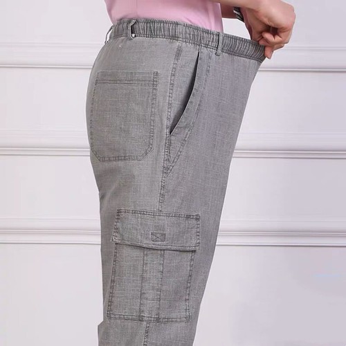 Men Cotton Linen Cargo Pants Loose Breathable Straight Leg Work Plus Size - Picture 8 of 17