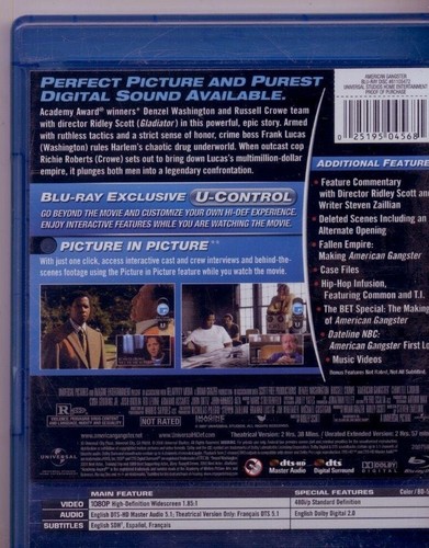 AMERICAN GANGSTER on BLU-RAY, Denzel Washington & Russell Crowe, Based on True - Imagen 2 de 2