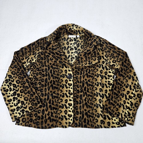Susan Graver Leopardenmuster Jacke Größe Large Langarm Gepard Mantel Ein Knopf
