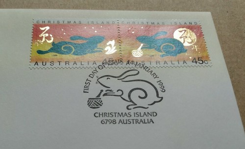 1999 Christmas Island Zodiac Animals Lunar Year of the Rabbit 2v & MS FDC (pair) - Picture 3 of 7