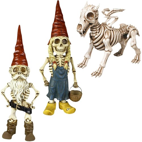 Skeleton Garden Gnomes Couple Statues Funny Garden Gnomes Figurines Resin Decor - Picture 5 of 17