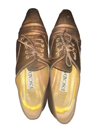 ESCADA Women's Size 8.5 Lace Up Tie Loafers Vintage Bronze Shoes RARE Keebler - Picture 6 of 7