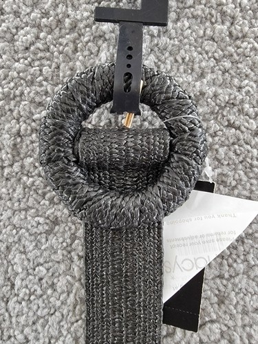 I.N.C. International Concepts Stretch Woven Design Belt Women's M/L Black Buckle - Picture 7 of 18