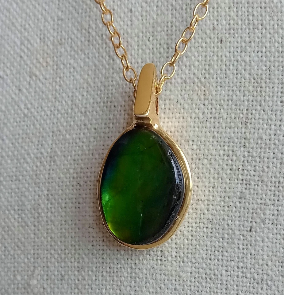 PENDENTE SU CATENA IN ARG. STERLING 925 DORATO CON AMMOLLITE NATURALE - Immagine 4 di 4