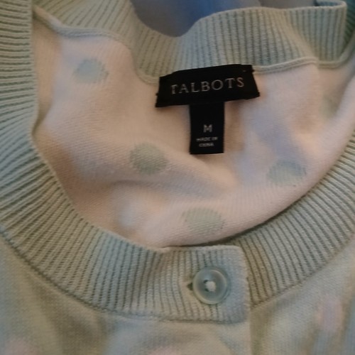 Talbots Button-Down Knit Cardigan Women Size M Round Neck 3/4 Sleeve Light Blue - Picture 4 of 9