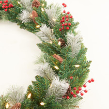 Christmas Garland Prelit 9 Ft with 50 Led Lights, Pine Cone and Snow Flocked ...