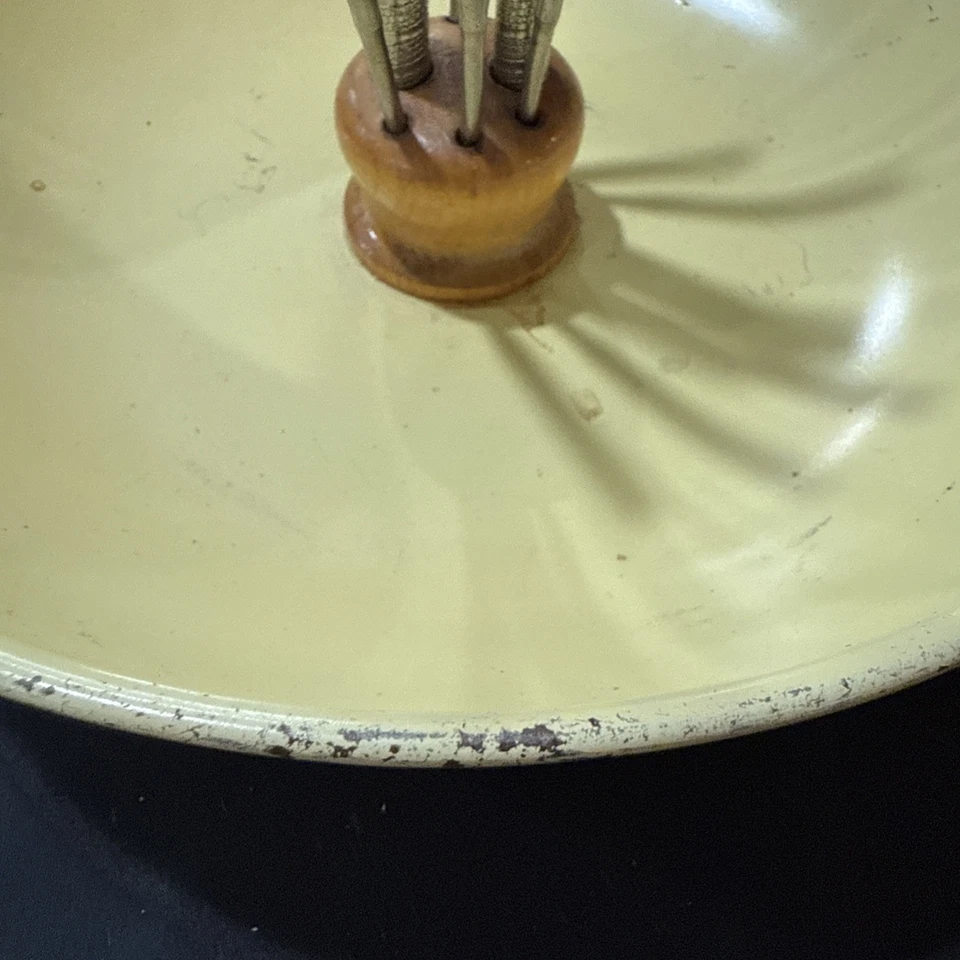 Vintage H.M Quackenbush Inc Metal Nutracker Bowl Wood Center Utensils Holder - Image 3 of 4