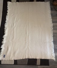 Vintage Pendleton Throw Blanket Beige Ivory 100% Virgin Wool Made In USA 62 X 52
