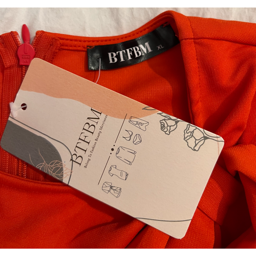 BTFBM Dress Womens Size XL Red Midi Long Sleeve Cinch Waist Back Zip Stret NEW - Picture 2 of 7