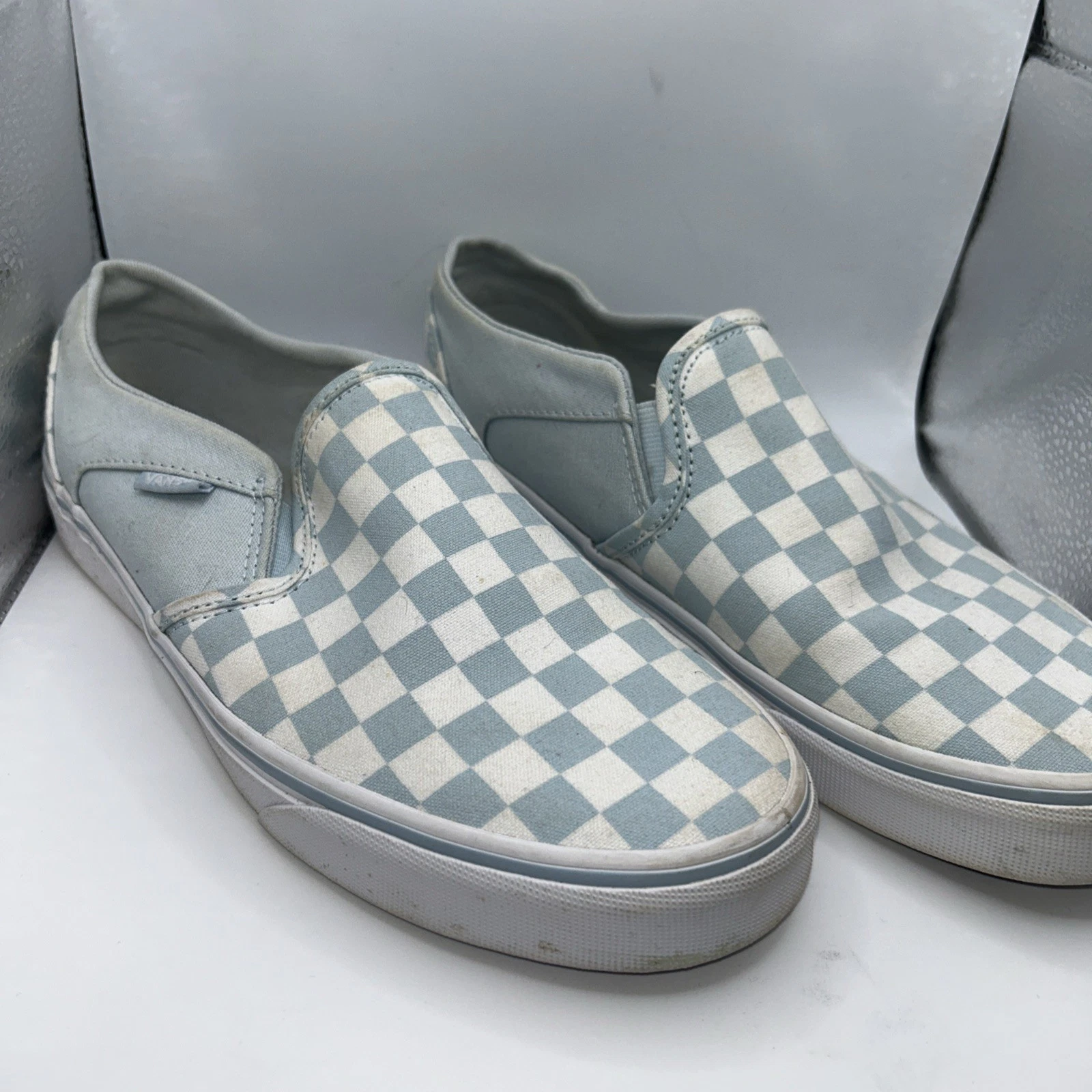 Scarpe Vans Classic Slip On Bambino Blu Scacchiera Unisex Adulto Donna Tg 8