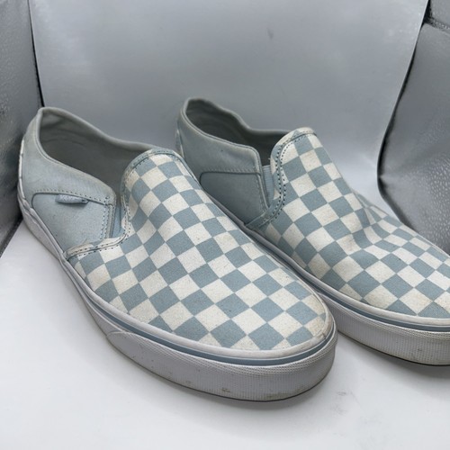 Vans Classic Slip-On Baby Blue Checker Board Unisex Adults Shoes Women's Sz 8
