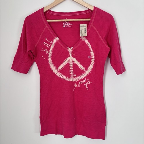 American Eagle Peace Y2K 90er Vibe rosa Shirt Top Größe Small-Medium neu E16