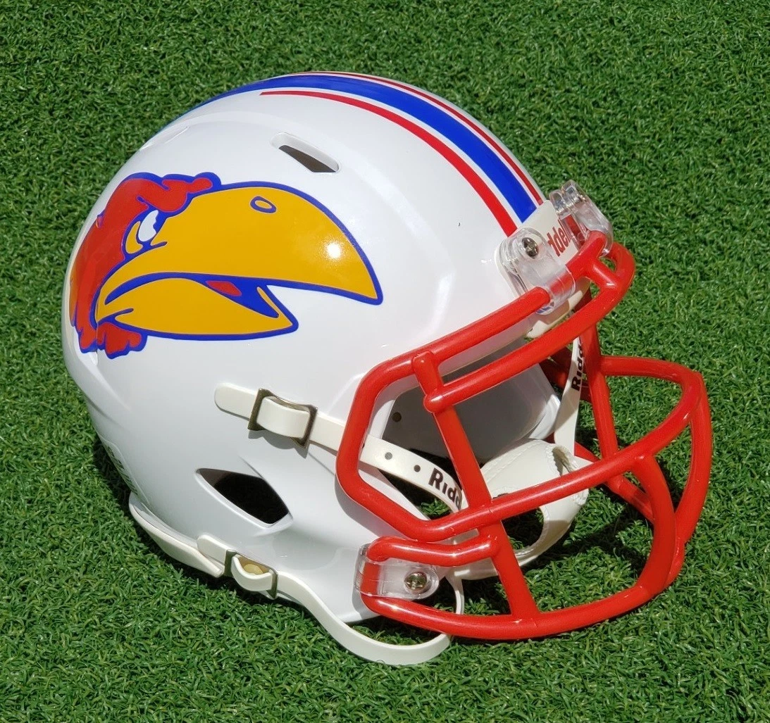 every ku football helmet ever All 16 NCAA Big Twelve BIG 12 Conference Current Riddell SPEED Revolution Mini Helmets 8059131 Kansas Jayhawks Helmet History: Evolution