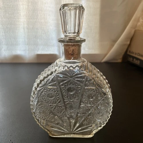 Anchor Hocking Pressed Glass Brandy Decanter R-575 Clear Design 9 In Tall Vtg