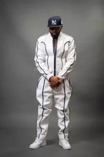 Men's Leather Track Suit Sweat suit White  Black Jogging Tracksuit