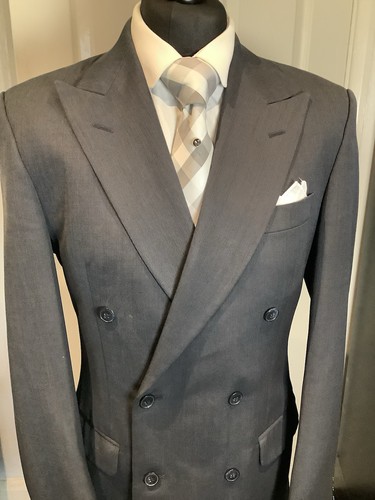 Mens Vintage Double Breasted Suit Indigo Blue M&S 38/40Long Wool Mix 1940s Style - Bild 5 von 18