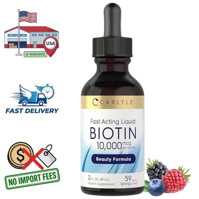 Biotina 10000mcg Líquida, 2 Oz - Suplemento de Vitamina B7, Sabor a Frutos Rojos