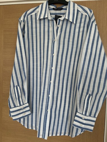 M&S Pure Cotton Ladies Long Sleeve Stripe Shirt Size 10, Blue Mix NEW RRP £32 - Picture 2 of 4