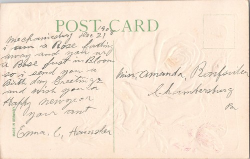 Postal de colección felicitaciones de cumpleaños en relieve fondo de oro rosa rojo 1908 - Imagen 2 de 2