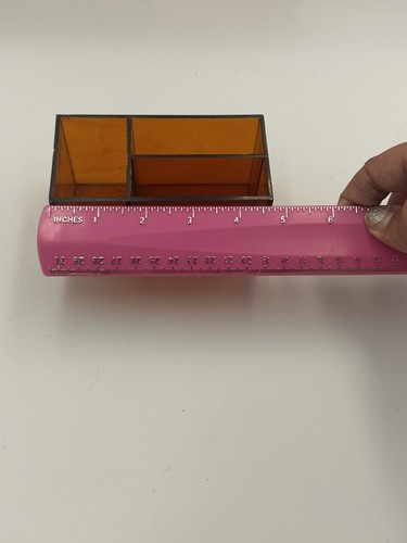 Vintage hübsche gepflegte Acryl Plexiglas Schreibtisch Make-up Waschtisch Ablage 2 Stück Bernstein  - Bild 8 von 22