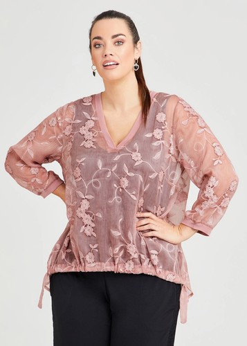 New TS TAKING SHAPE Pink Embroidered Chiffon Top Blouse Size 20 BNWT