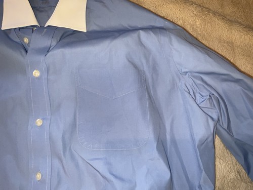 PAUL FREDICK WINCHESTER SHIRT WHITE COLLAR & CUFFS SKY BLUE STRIPE SZ 18/34 - Picture 7 of 17