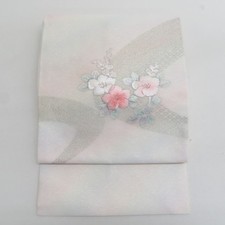 Japanese Kimono Nagoya Obi Summer Silk Floral White 142.5inch Women's