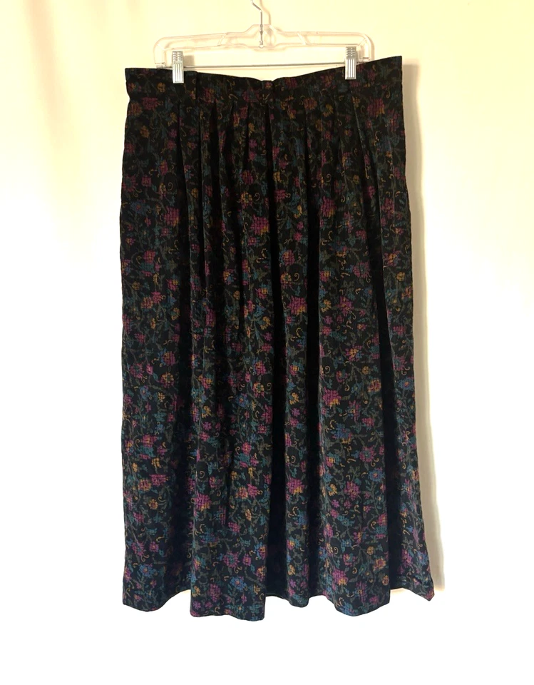 De colección L.L. Falda Bean 20 Mujer Años 80 Pana Multicolor Floral Línea A Plisada 36' Foto 2 de 4