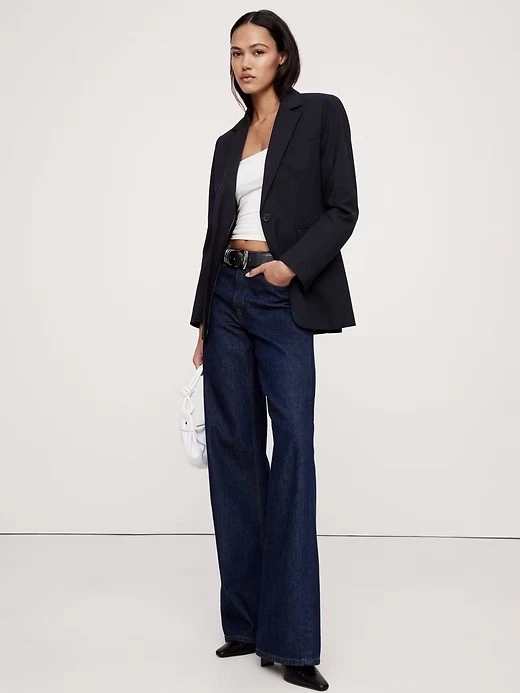Banana Republic Slim Italian Wool Blazer 14 Tall | Navy Blue Jacket #444943 NEW