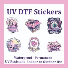 UV DTF Indoor Outdoor Permanent Glass Cup Funny Pink Halloween 3" Stickers-6Pack