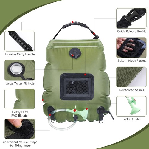 Tragbare Campingdusche Solarheizung 5 Gal 20L mit Schlauch & verstellbarem Kopf - Bild 4 von 9