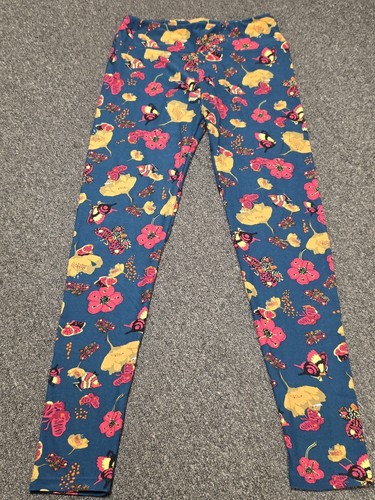 Lularoe OS Leggings - Neu ohne Etikett - Blumendruck - Blumen und Schmetterlinge - türkis, senf - Bild 3 von 3