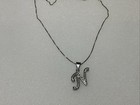 15" STERLING SILVER 15" CHAIN NECKLACE W/  STERLING SILVER JEWELED  "N" PENDANT