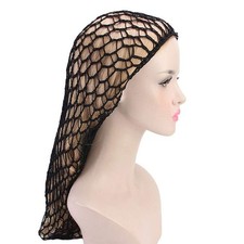 Long Style Net Sleeping Cap Crochet Hairnet Snood Hair Cover Beanie for , Black