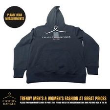 NWT Tommy Hilfiger Mens Large Black Embroidered Logo Pullover Hoodie Embroidered