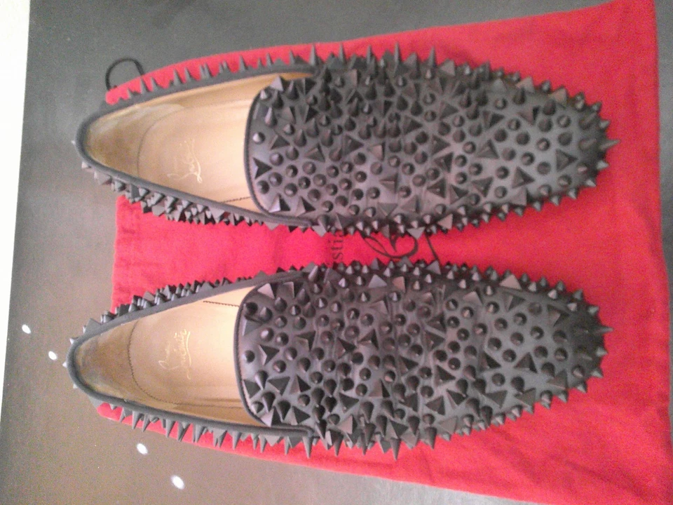 Christian Louboutin Hombre Zapatos Talla 44 Dandy Pik Pik Becerro Plano GG Negro/Negro Mate Foto 2 de 4