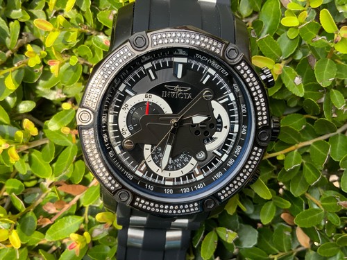 INVICTA DIAMOND PRO DIVER BLACK SS TACHYMETER 50MM QUARTZ 100M DIVE WATCH - Picture 2 of 14