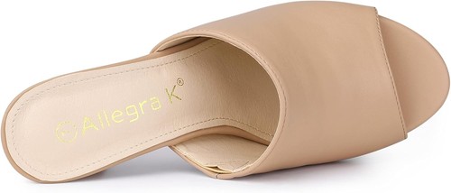 Allegra K Damen Slipper Blockabsatz Pantoletten Sandalen 7, Nude - Bild 5 von 6
