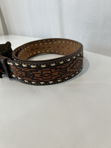 VTG Tony Lama Belt Mens 42 in Southwest Aztec Western Cowboy Brown - Picture 3 of 9