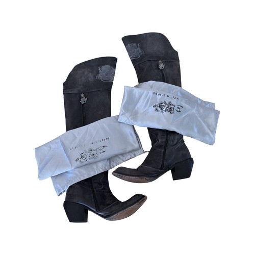 Mark Nason Rock Lives Leather Boots Y2K Charcoal Rose Knee High 7.5 Italy Made - Picture 4 of 12