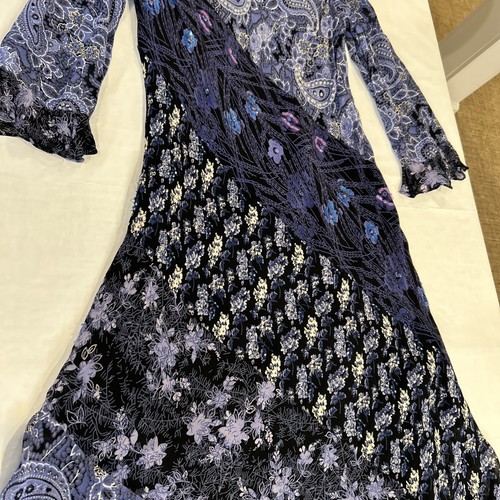 Vintage Eva blau Patchwork Kleid L Paisley Blumen Perlen Salat Rand Boho - Bild 11 von 12