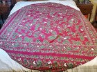 April Cornell Round Christmas Pattern Tablecloth. 64 Diameter Birds Acorns Red