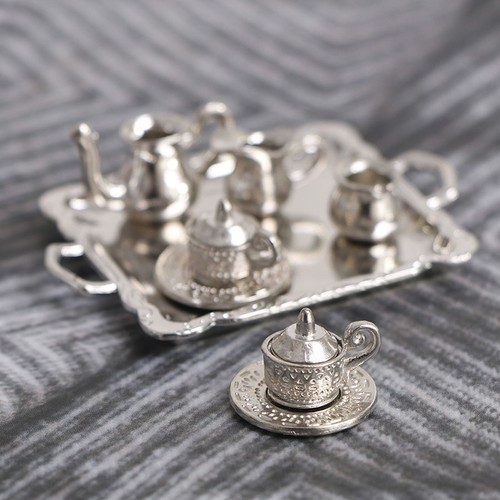 10pcs 1/12 Dollhouse Miniature Silver Metal Tea Coffee Tray Tableware Set Xp@ Qo - Picture 2 of 12