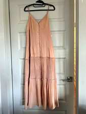Bardot Pink Satin Polyester Sleeveless V-Neck Button Front Maxi Dress Size M