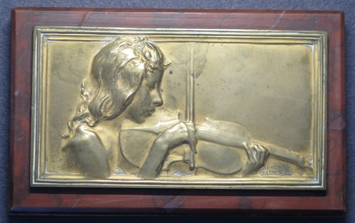 Französische Jugendstil Medaille Die Geige von Alexandre Charpentier (1892)