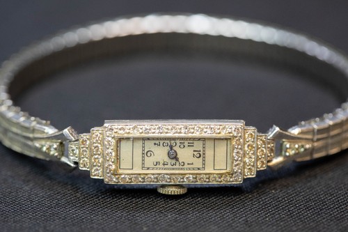 Antique WORKING Ladies LUSINA Platinum & 70 Diamond Watch ART DECO STYLE (DAY) - Picture 5 of 14